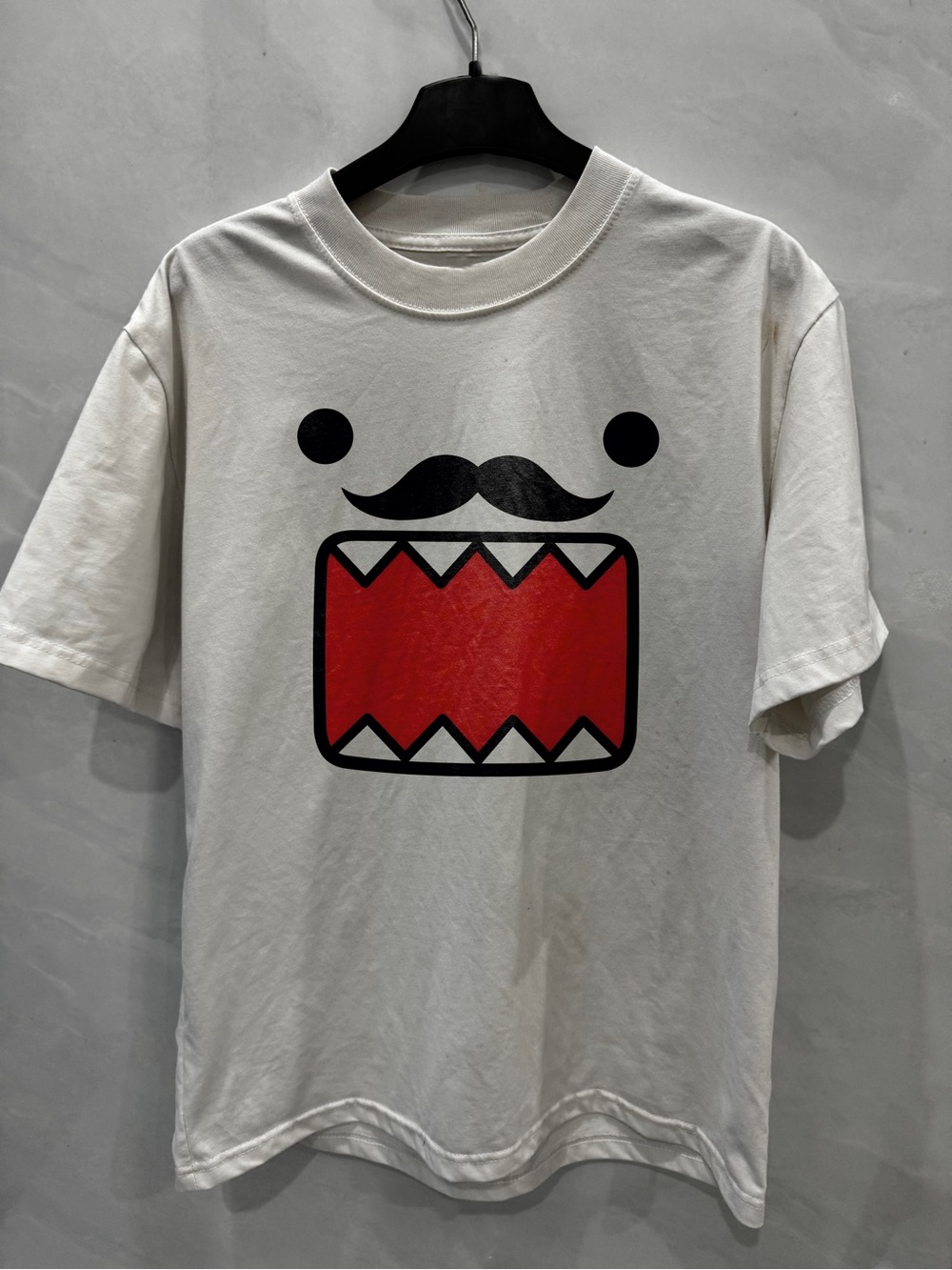 Gildan White Tee with Red Monster Mouth and Black Mustache